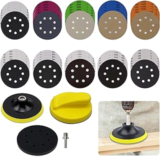 50Pcs 100-10000 Grit 5 Inch 8 Hole Sandpaper Wet Dry Sanding Discs Kit with M10 Backing Pad, Hook & Loop Soft Foam Buffering Pad,for Wood Metal Car