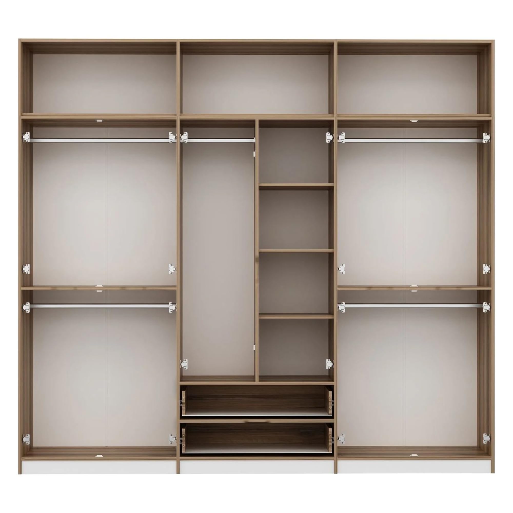 Dmora Guardaroba Grande Skiron 277x253h cm Bianco 2 Cassetti Appendiabiti, Armadio Camera da Letto 4 Ripiani