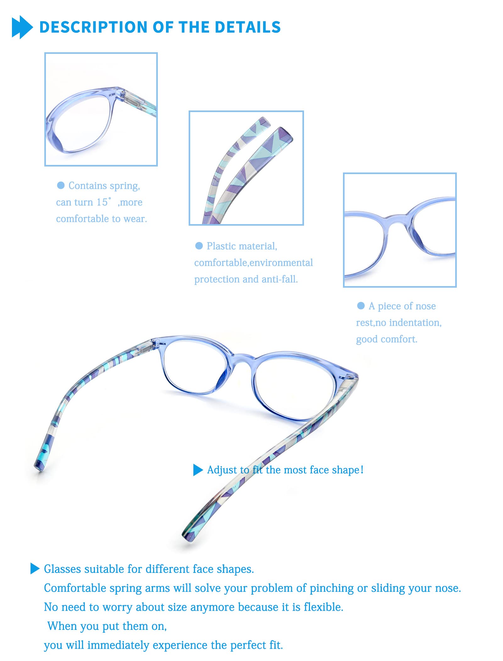 HEEYYOK Reading Glasses for women,2.00 Readers glasses for women,retro Round Frame,Spring Hinges Includes 4 Pouch - Image 4