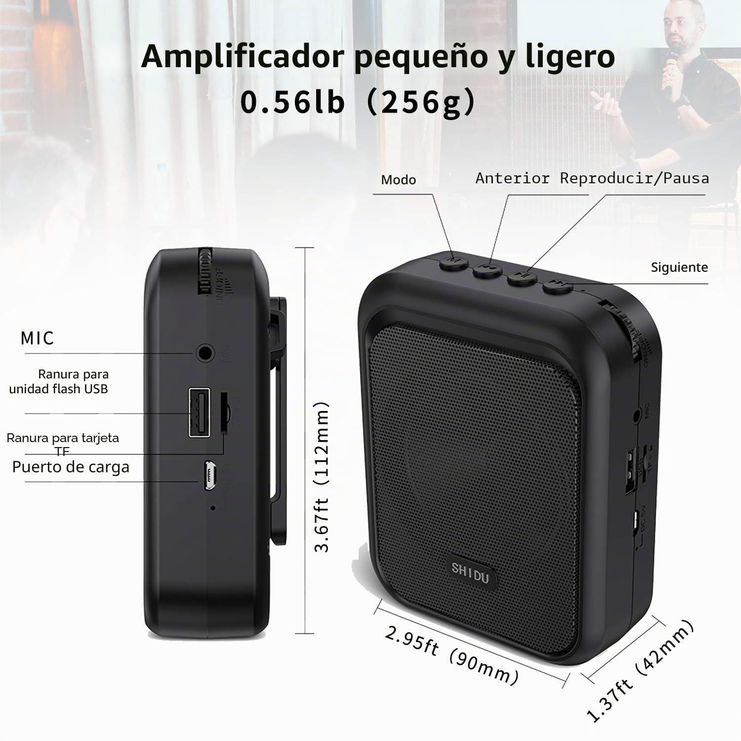 SHIDU Mini Amplificador de Voz Altavoz Bluetooth Portátil con Micrófono Inalámbrico UHF Auriculares 10W 1800mAh Sistema de PA Admite Audio en Formato MP3 para Profesores,Entrenadores, Guía Turístico