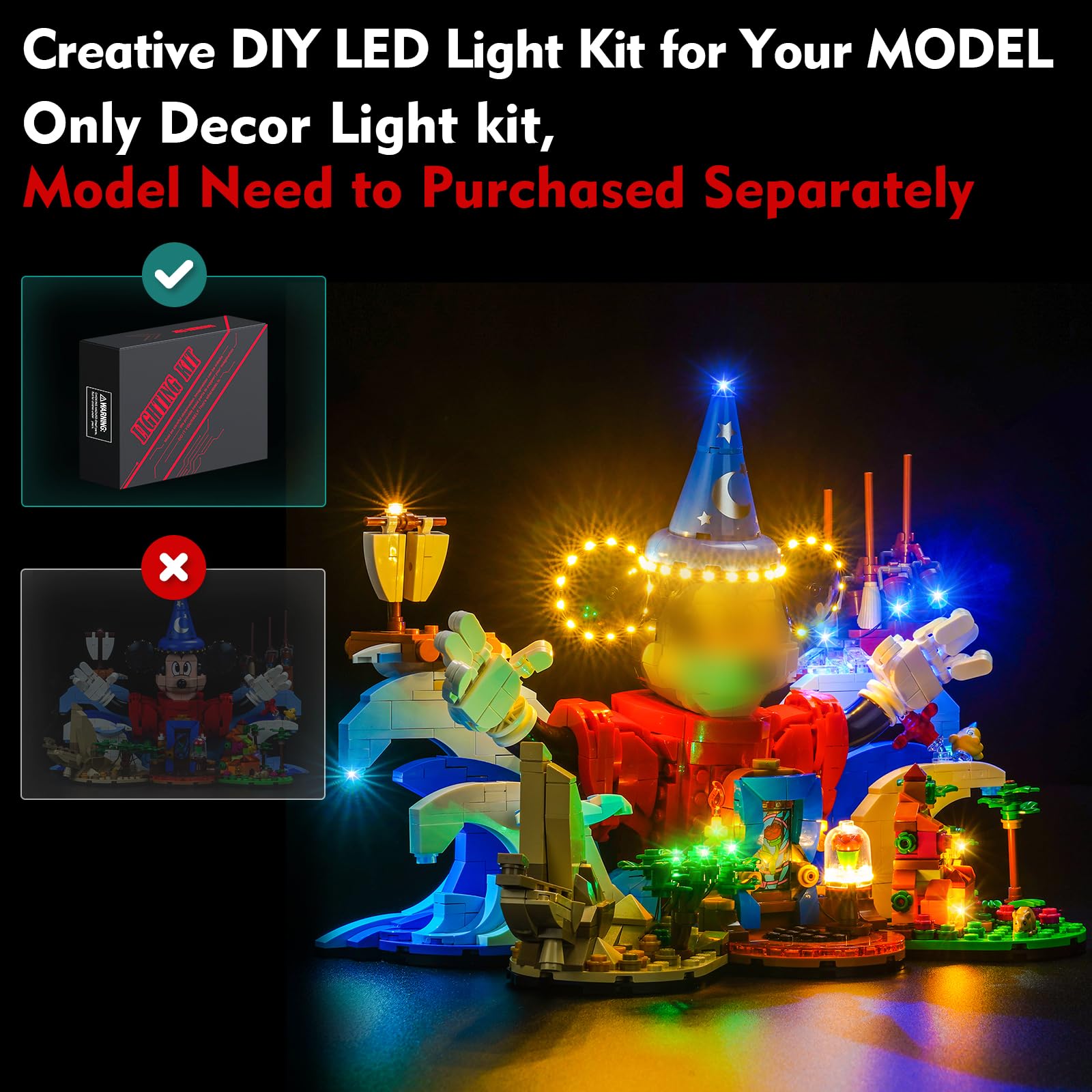 LocoLee Light Compatible with Lego Magic of Disney 21352 Lighting Set Accessories Compatible with Lego 21352, No Models Only Light (Standard Version)