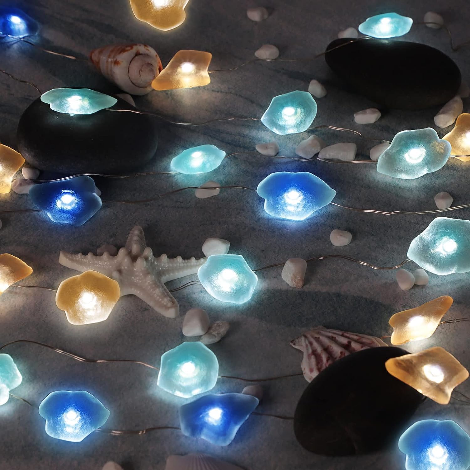 zhonghua Sea Fairy String Light, 3M 30LED Beach String Lights Ocean Decor String Lights Silver Wire Battery (Stone)