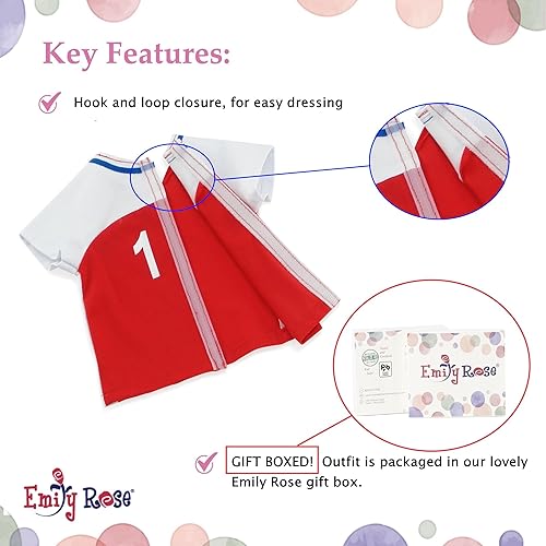 Miniatura 6 de Emily Rose Ropa de muñeca de 18 pulgadas, 9 piezas, uniforme de equipo deportivo de fútbol de Estados Unidos, conjunto de accesorios de ropa