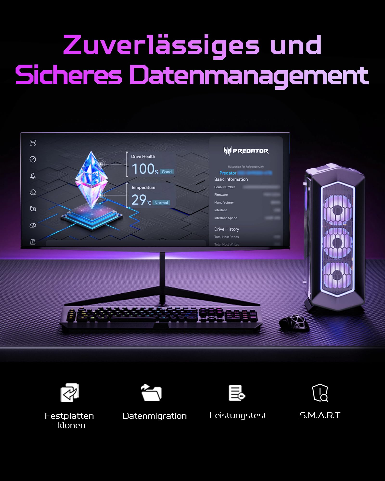 acer Predator GP30 Externe SSD RGB 1TB USB 3.2 Gen2x2 - bis zu 2000 MB/s Lesen Portable External Solid State Drives für Smartphone, Tablets, PC & PS5