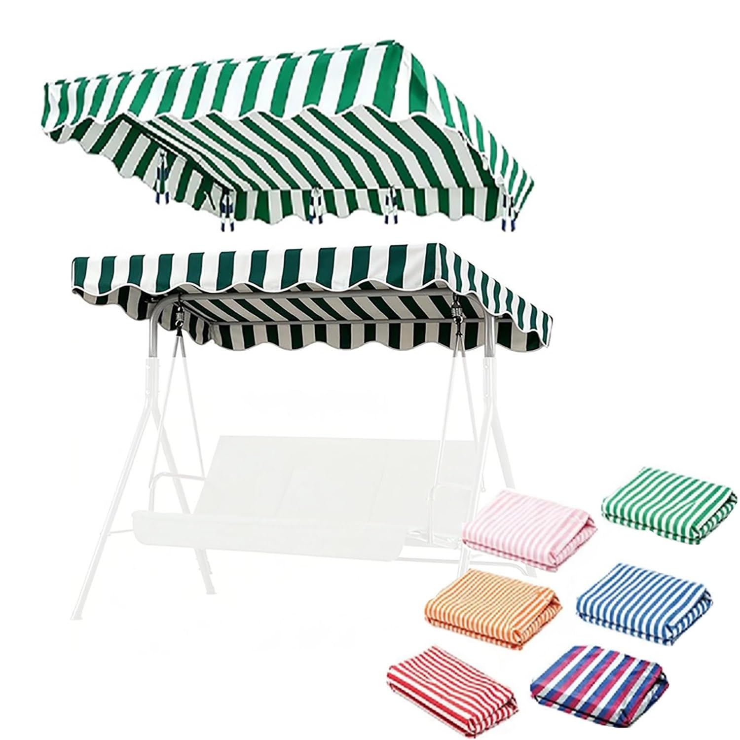 YCXHGK Porch Swing Canopy Top Replacement, Anti-UV and Waterproof Striped Swing Canopy, Striped Awning Cover for Garden Beach Poolside Hammock(Green,190x132cm/74.8x52.0in)