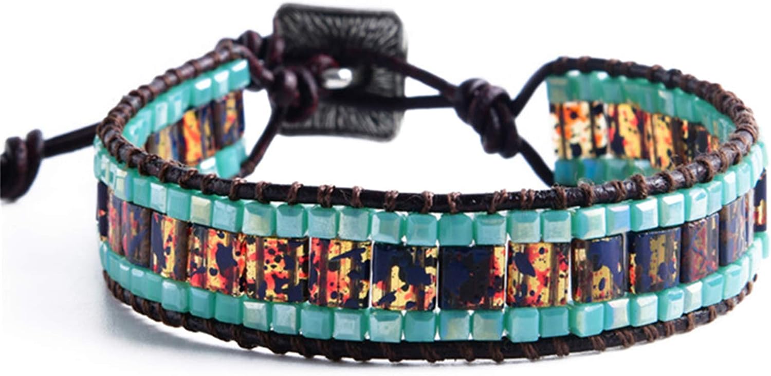 YGLINE Handmade Seed Beaded Bracelets Friendship Bracelets Adjustable Link Bracelet for Womens