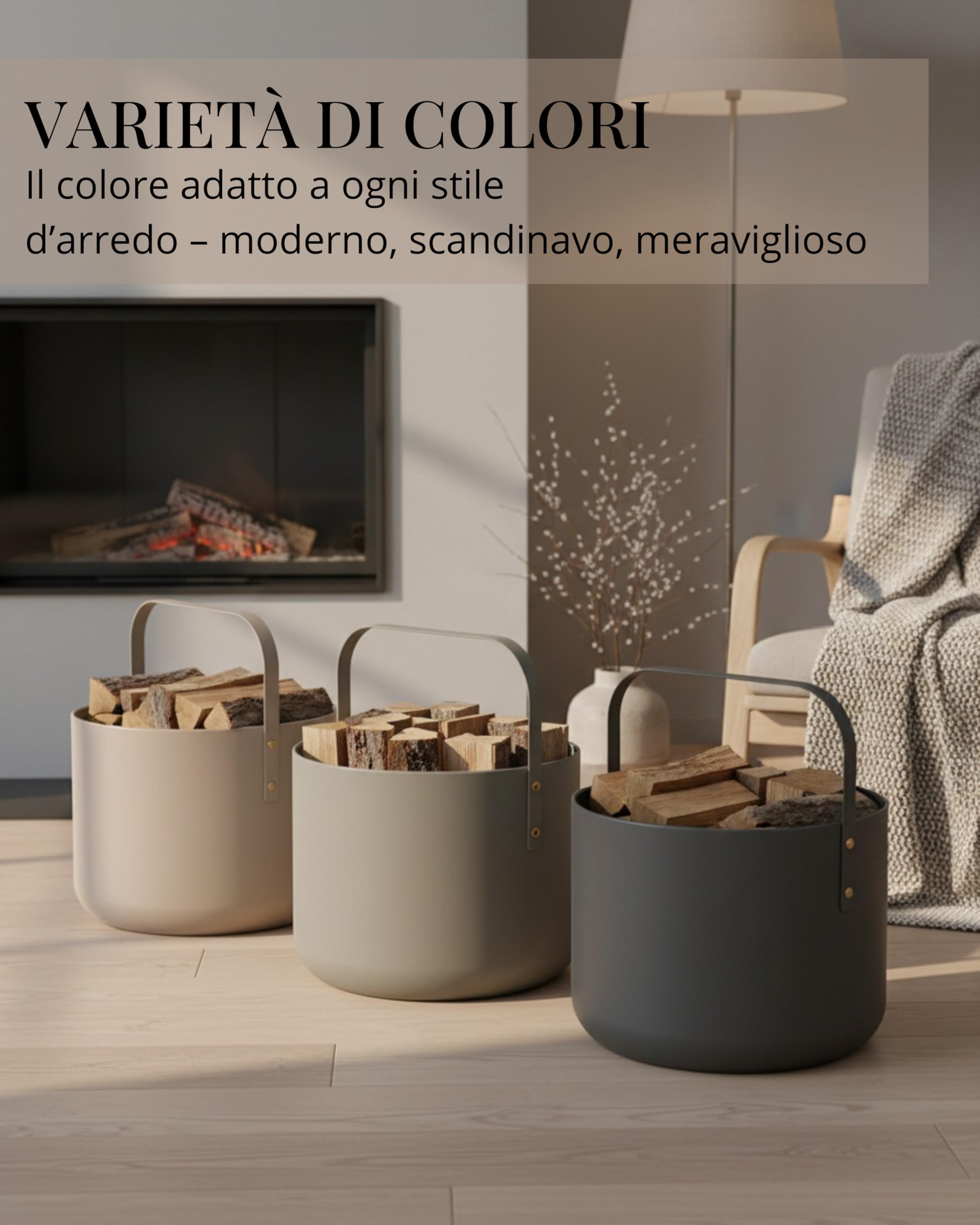 Livlig53 - Cesta porta legna in metallo, cestino per legna da ardere con manico, grande cesto per legna da ardere 36 x 44 cm, cestino per legna come accessorio per caminetto, cestino di stoccaggio con
