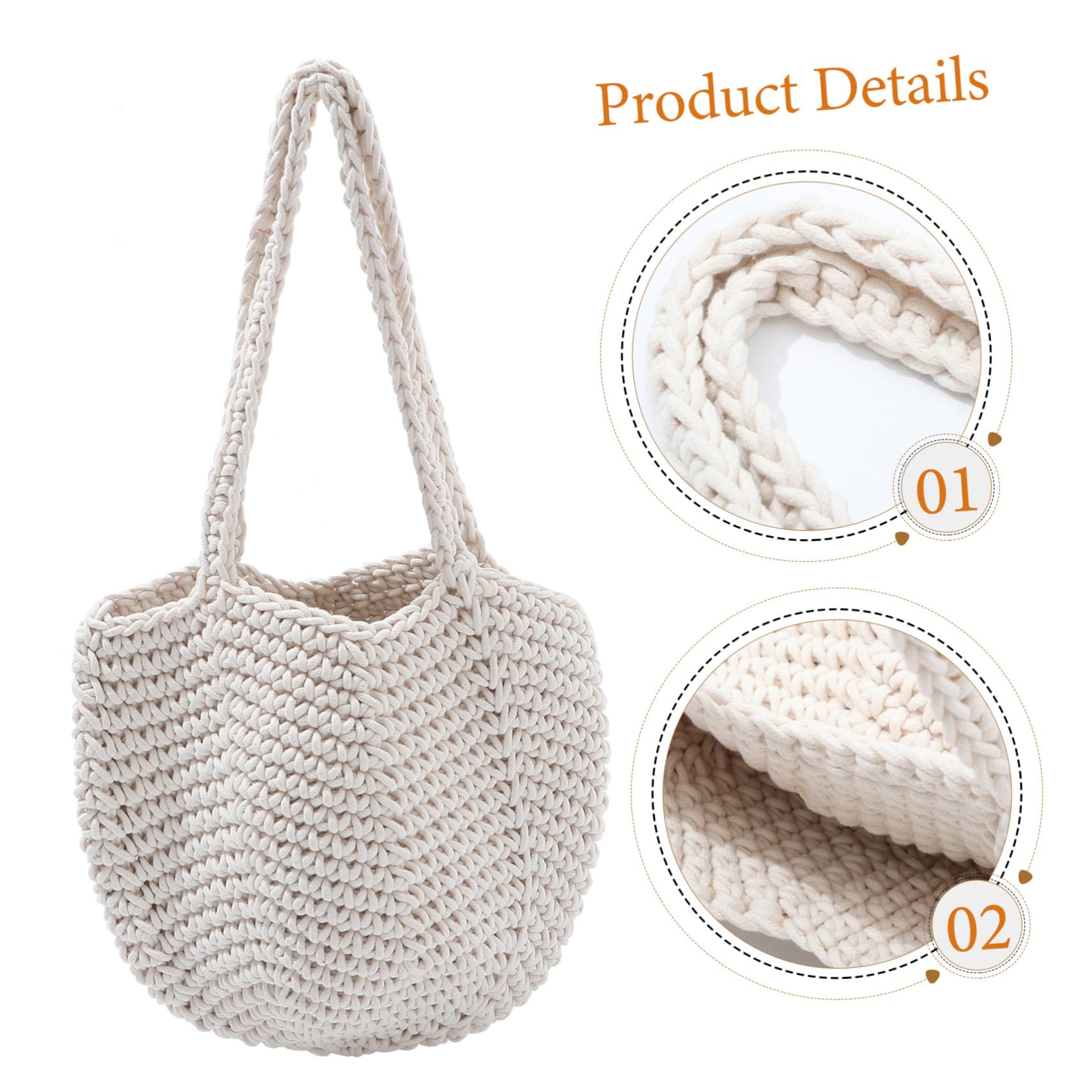 Yardwe Borsa e Facile da Portare in Corda di Cotone Bianca Intrecciata Tote a Mano Elegante Capiente da Donna per Vacanze Estive e Spiaggia
