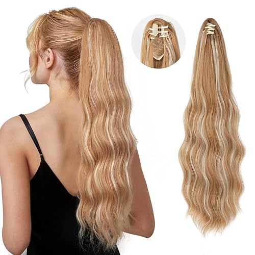 Extensiones de cola de caballo con clip para mujer, extensiones de cabello ondulado con clip de garra de 22 pulgadas, extensiones de cabello fácil