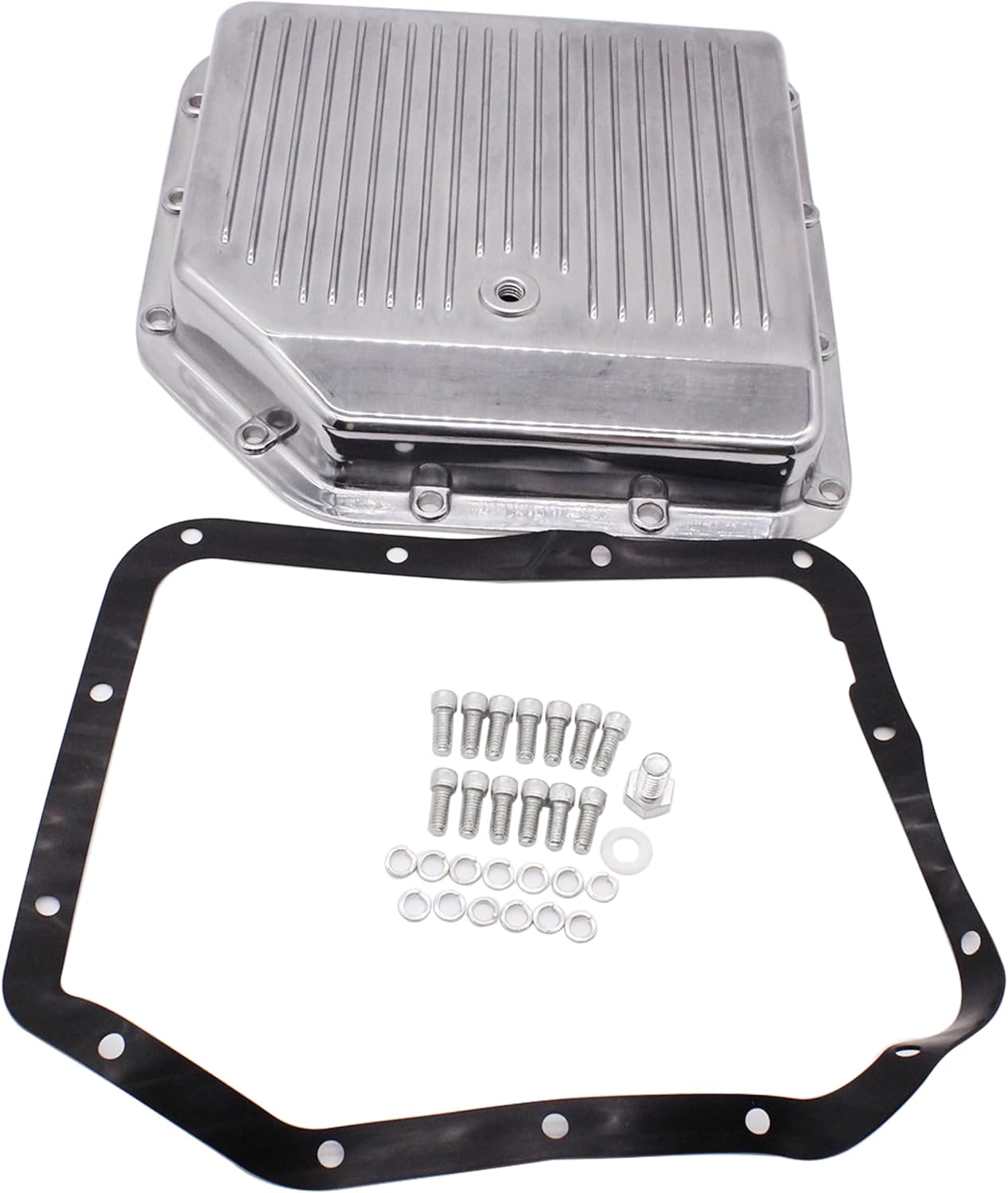 Finned Polished Aluminum Transmission Pan Kit Replacement for Chevy/GM TH350 Turbo 350 Trans TH-350