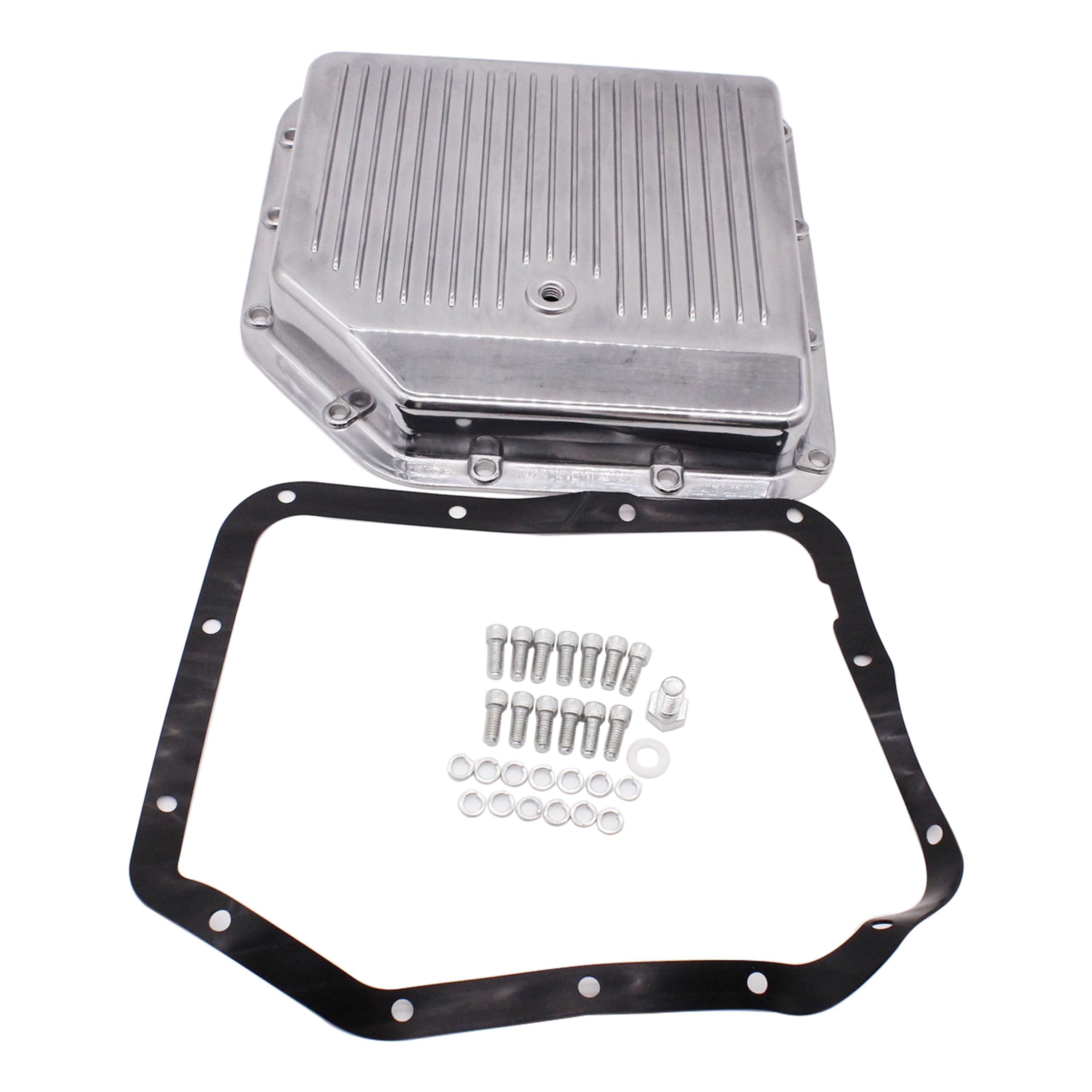 Photo 1 of Finned Polished Aluminum Transmission Pan Kit Replacement for Chevy/GM TH350 Turbo 350 Trans TH-350