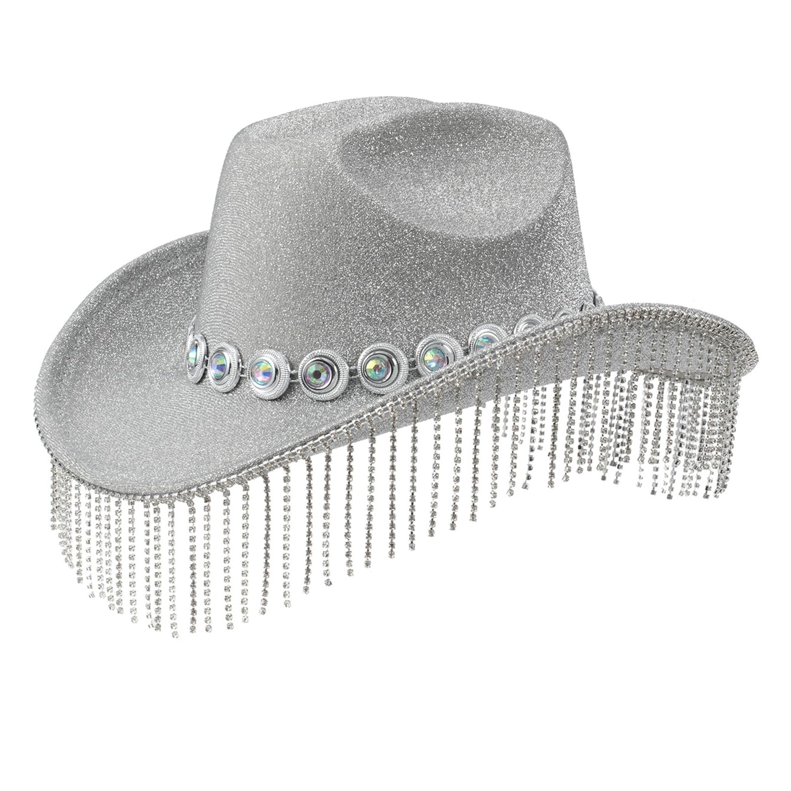 Sombreros brillantes con flecos para bailes, banquetes, fiestas, sombreros de lentejuelas para adultos y adolescentes, plata, Talla única