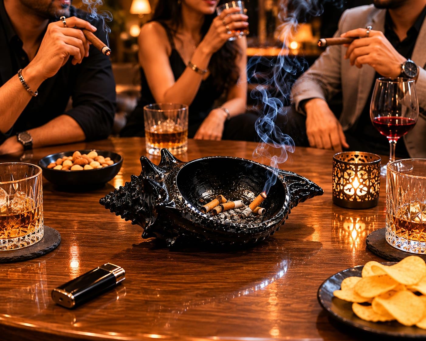 Handmade Midnight Black Conch Shell Ash Tray | Luxury Decorative Cigar & Cigarette Ashtray for Home, Lounge, Office Desk Decor-image-41