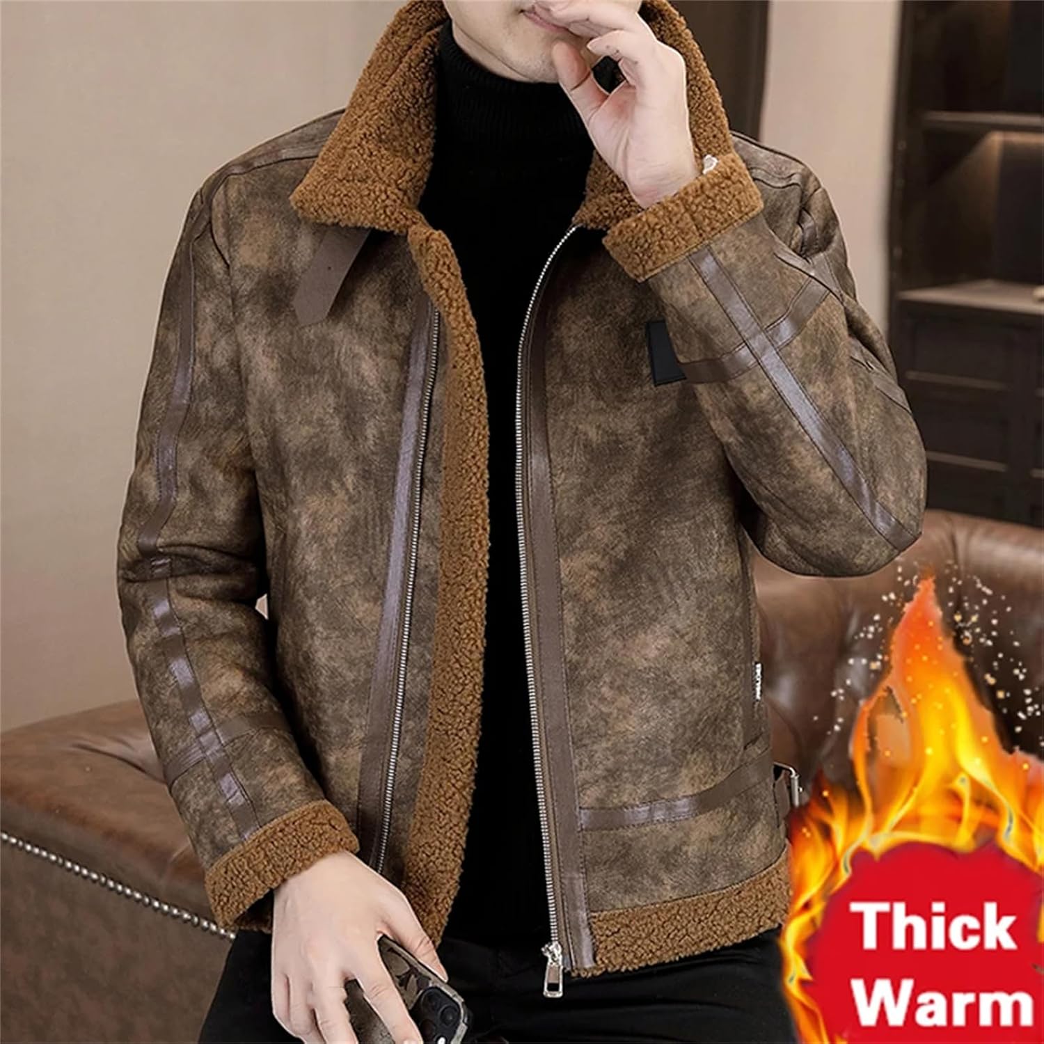 Men's Casual Outerwear Top Motorcycle Jacket Vintage Faux Leather Jacket Coats