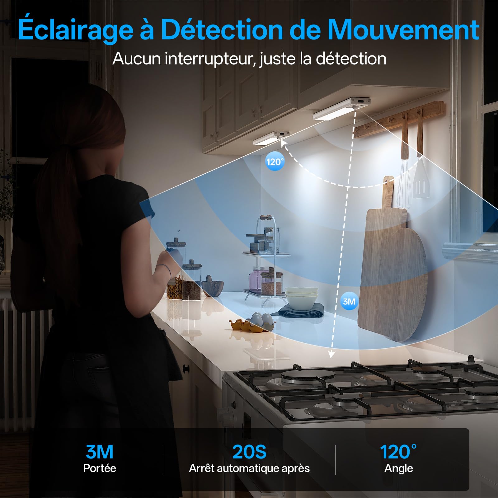Lampe LED Rechargeable, 6pcs Réglette LED avec Station de Chargement, Lumière Détecteur de Mouvement Intérieur, Fonction Minuterie, Lampe Placard Adaptée Placard, Couloir