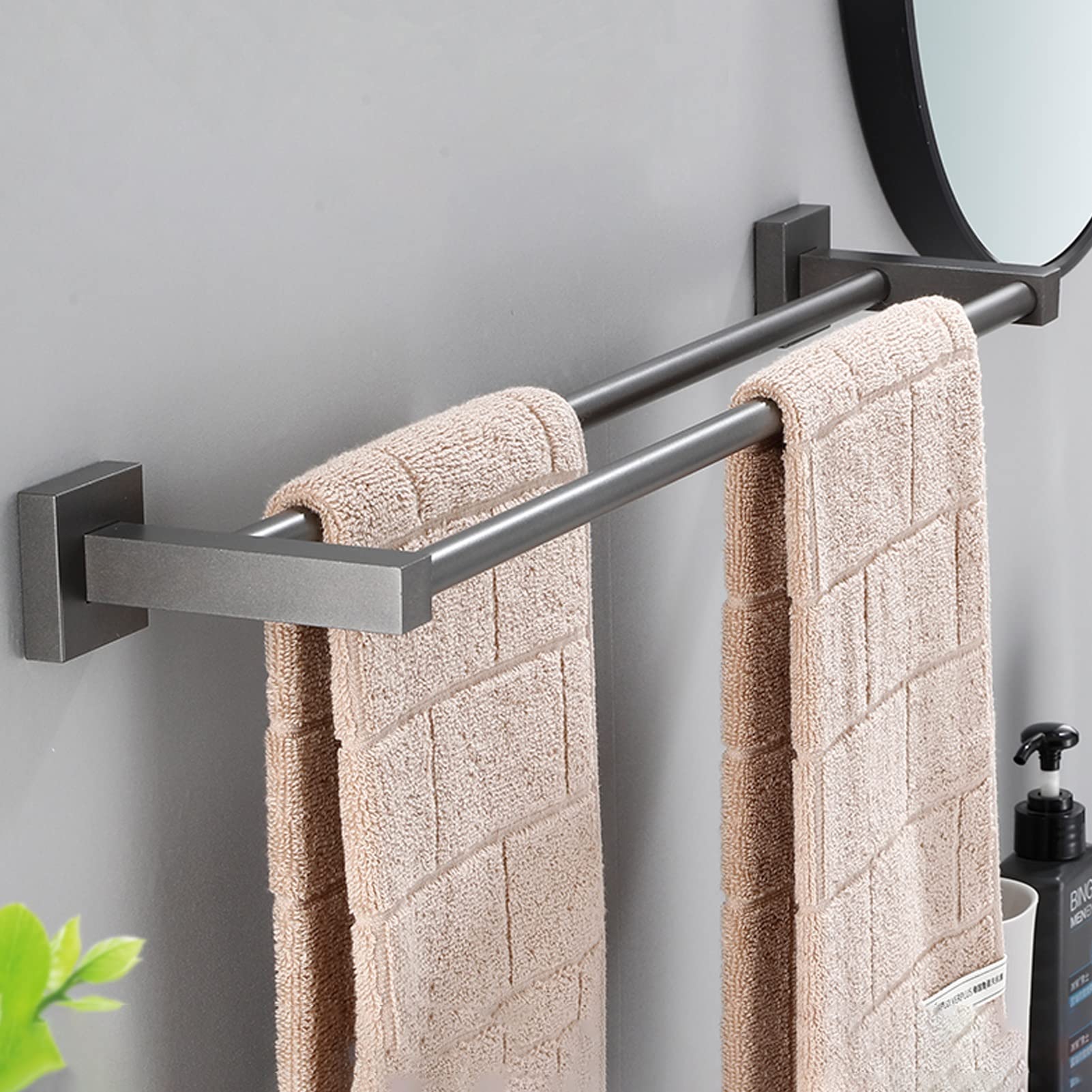 Wieszak na ręczniki ścienny, podwójny kwadratowy wieszak na ręczniki, aluminiowy wieszak na ręczniki do wyposażenia łazienkowego i kuchennego, opcjonalnie 40-80 cm (rozmiar: 80 cm)