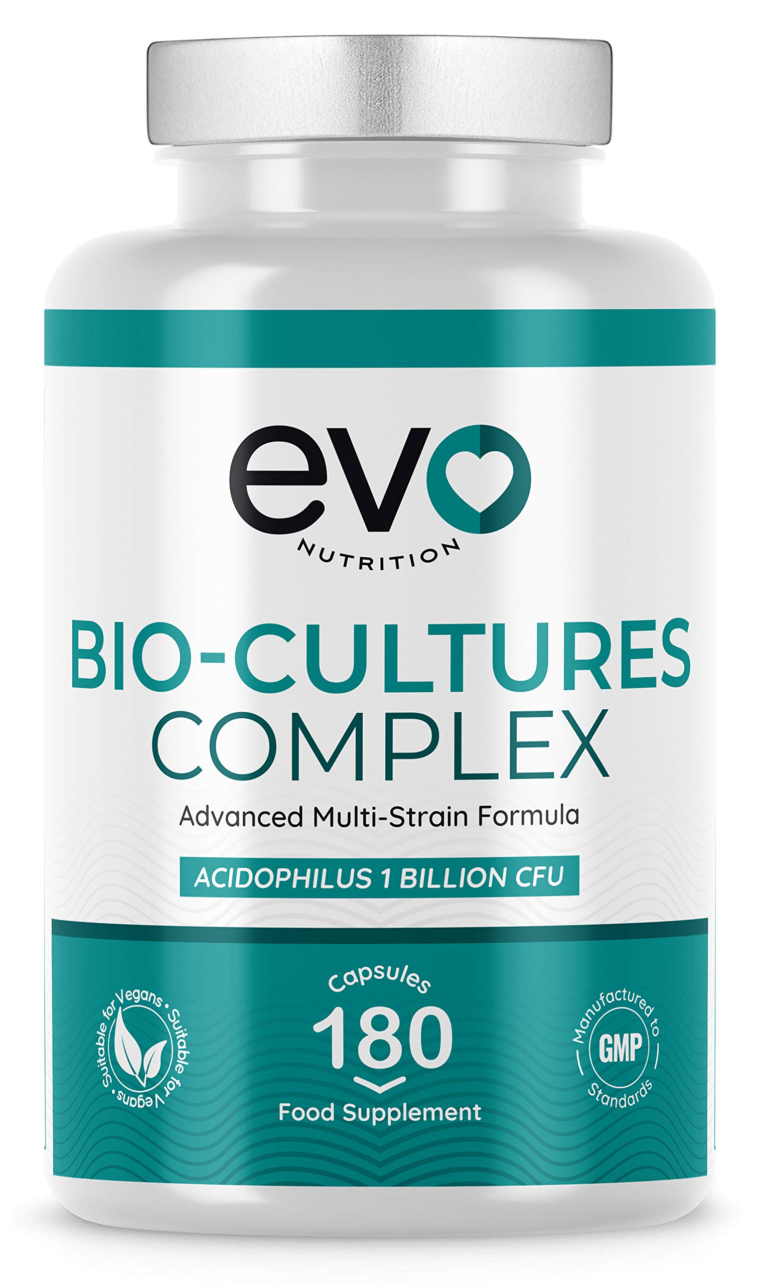Bio-Cultures Complex | 180 Capsules 6 Month Supply | 1 Billion CFU Per Capsule | Vegetarian 5 Strain Formula | High Strength Cultures | Includes Lactobacillus Acidophilus & Bifidobacterium