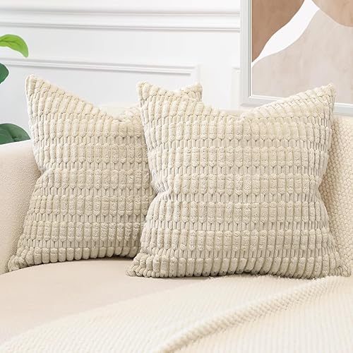 Miniatura 3 de OTOSTAR Juego de 2 fundas de almohada decorativas de pana a rayas suaves de 12 x 20 pulgadas, fundas de almohada lumbares, fundas de almohada para