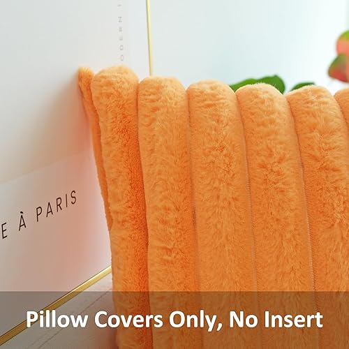 Miniatura 2 de JOJUSIS Paquete de 2 fundas de almohada decorativas de felpa de pelo sintético para sofá, fundas de almohada suaves para otoño (color naranja, 18 x