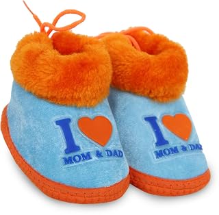 Neska Moda 6 To 12 Months I Love Mom And Dad Print Baby Booties (Blue,Orange)-BT1507