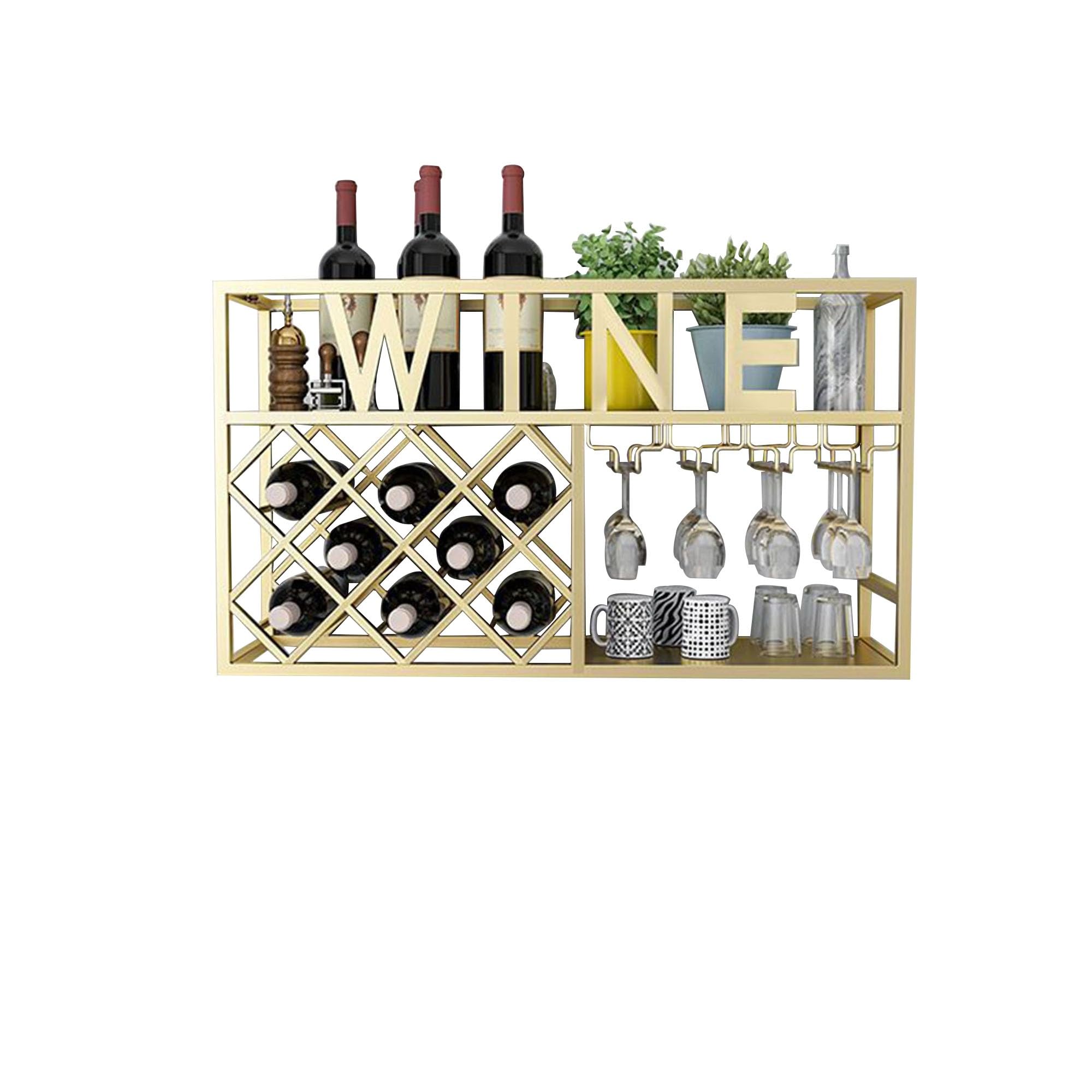 Wine Rack Wall Mounted Floating Bar Shelves Wine Rack Liquor Shelf Wall Mounted Racks for Wine Bottles with Hanging Wine Glass Holder Rack Mini Bar Liquor Bottle Display Shelf for Home Bar Dining Room