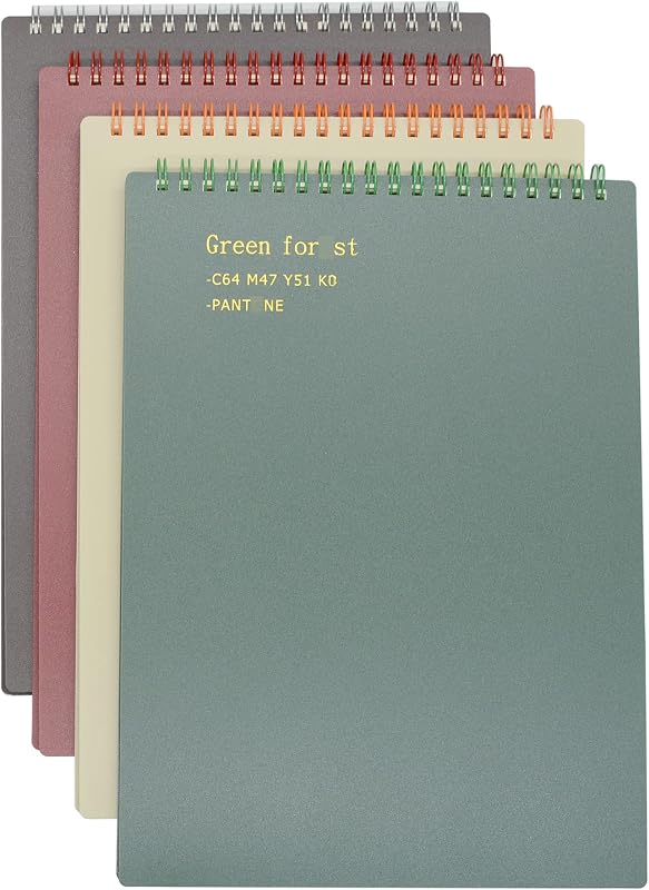Yansanido Top Bound Spiral Notebook, 4 Pcs B5 Thick Plastic Hardcover 7mm College Ruled 4 Color 80 Sheets -160 Pages Journals for Study, Work, Travel and Notes (Dark Color)
