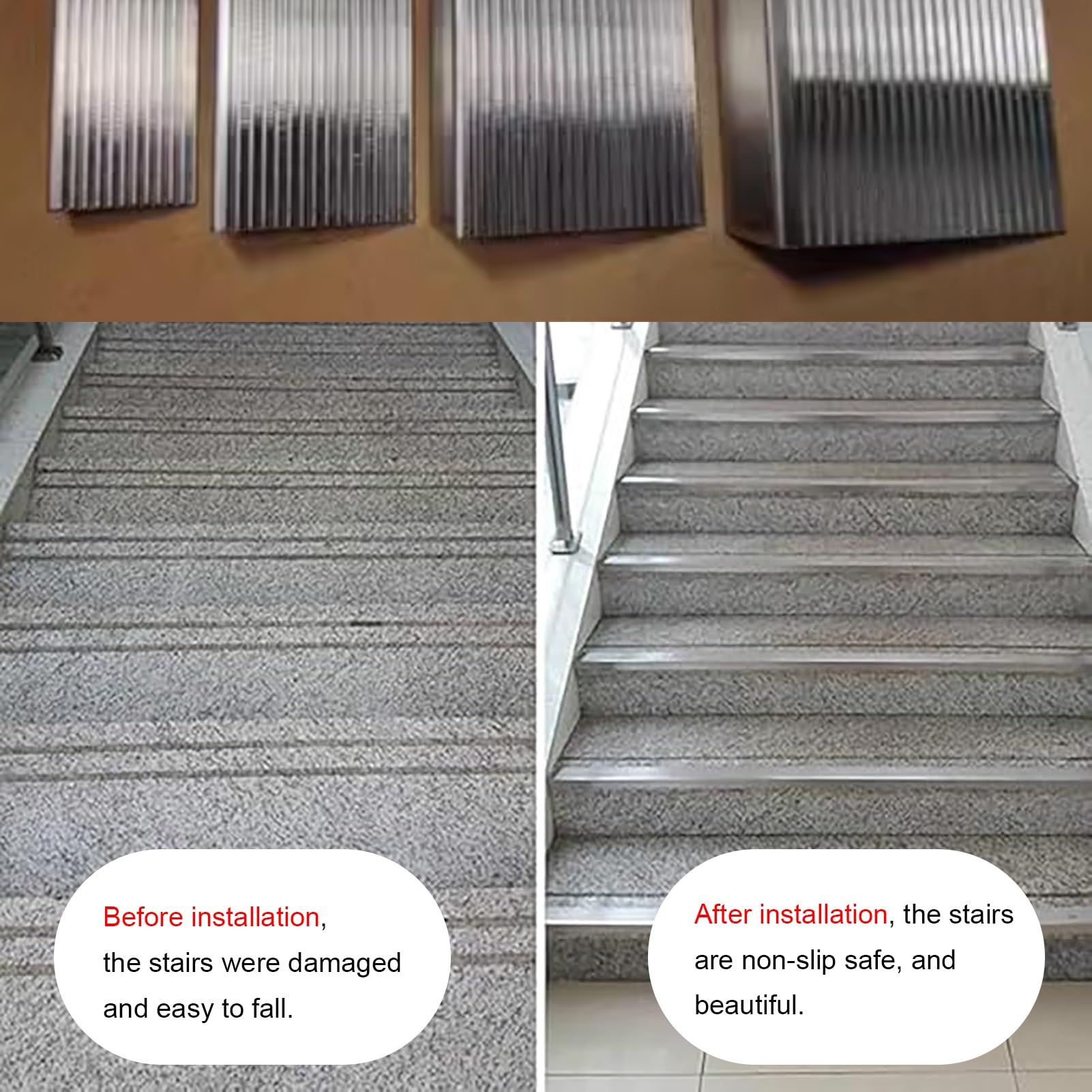 Tira de Umbral Borde Escalera Exterior para Escalones de Escalera, Protector de Borde Escalera Metal Superficie Antideslizante, Protector de Peldaño en Forma de L/ Tira Transición(W30xH15mm (1 1/8"x5/