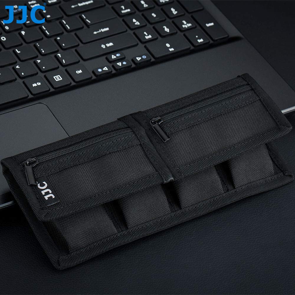 JJC Custodia per scheda di memoria per schede SD SDHC SDXC/Micro SD/XQD + 4 slot per batteria per fotocamera Canon LP-E6 LP-E17 Sony NP-F550 NP-FW50 NP-FZ100 Fujifilm NP-W126 Nik. EN-EL15 EN-EL14