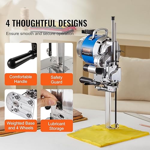 Miniatura 5 de Cortador de tela, cortadora de tela recta de alta velocidad de 750 W, hoja de acero de aleación de 9.8 pulgadas, cortadora de tela industrial con