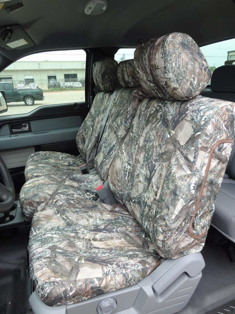 Exact Seat Covers, F488 MC2-C, Custom Exact Fit Seat Covers Designed For 2011-2013 Ford F150-F550 XL and STX Model Front 40/20/40 Split Seat with Center Fold Down Armrest. Water Resistant MC2 Camo Endura
