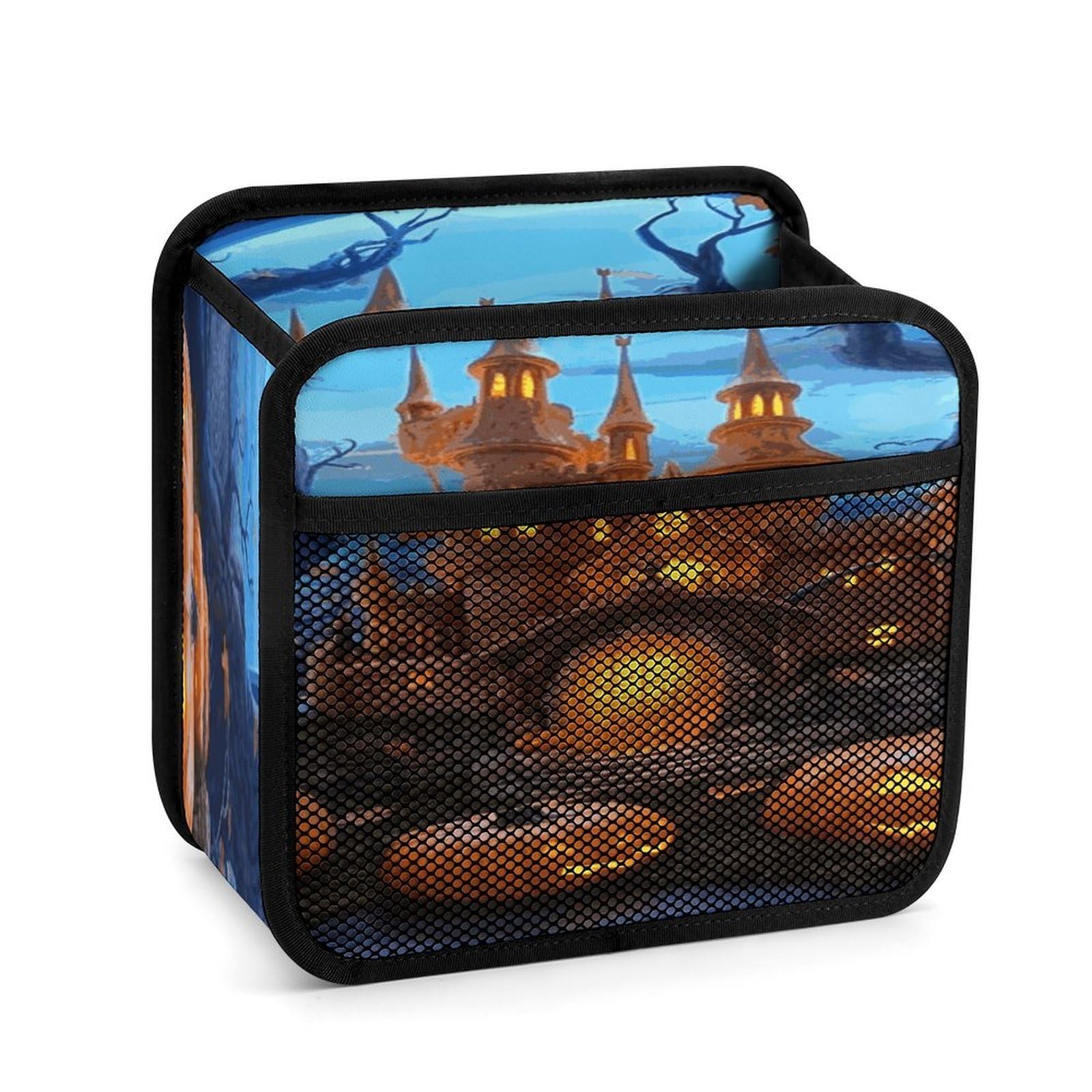 Btcowzrv Style Halloween Castle Pumpkin Car Seat Back Organizer, Pu Leather Hanging Backseat Car Organizer With Elastic Mesh Pocket, Storage Bag For Most Vehicles
