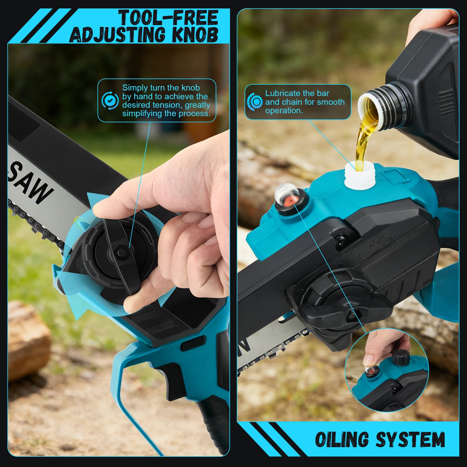 2-in-1 Akku-Kettensäge mit Teleskopstange, 8 Zoll (20 cm) Mini-Kettensäge, Teleskop Elektrische Astsäge, Kabellos & Bürstenlos, Maximale Arbeitshöhe 4,5 m für Baum und Astschnitt