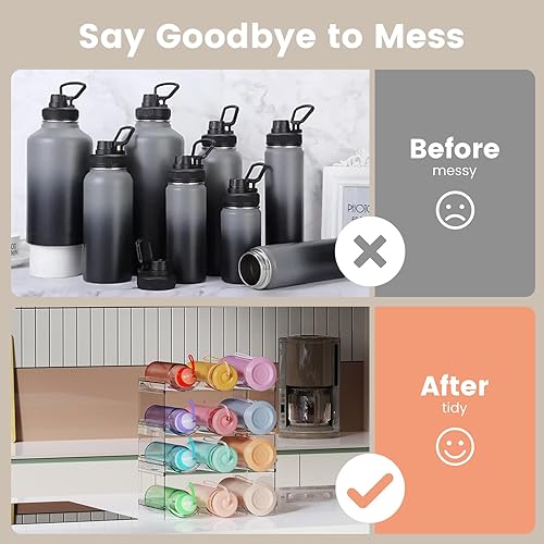 Miniatura 5 de TwoWin Organizador apilable de almacenamiento de botellas de agua para gabinete, soporte grande para botellas de agua, vasos, organizador de