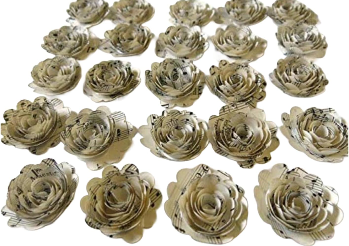 24 Small Scalloped Sheet Music Paper Flowers, Made from Vintage Songbook Pages, 1.5–2" Roses