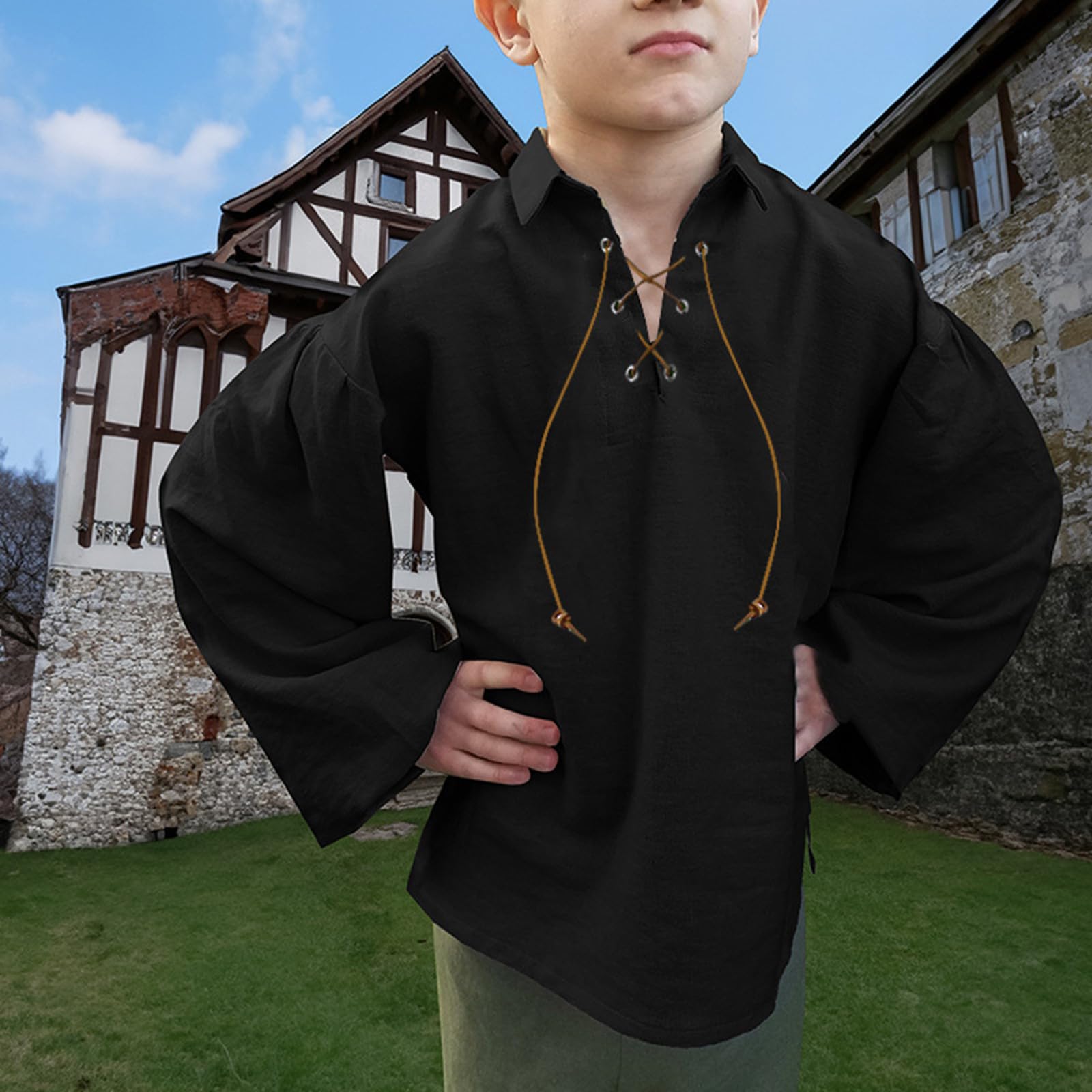 Chemise médiévale historique à lacets de style jacobite pour le carnaval et la fête médiévale pour garçon