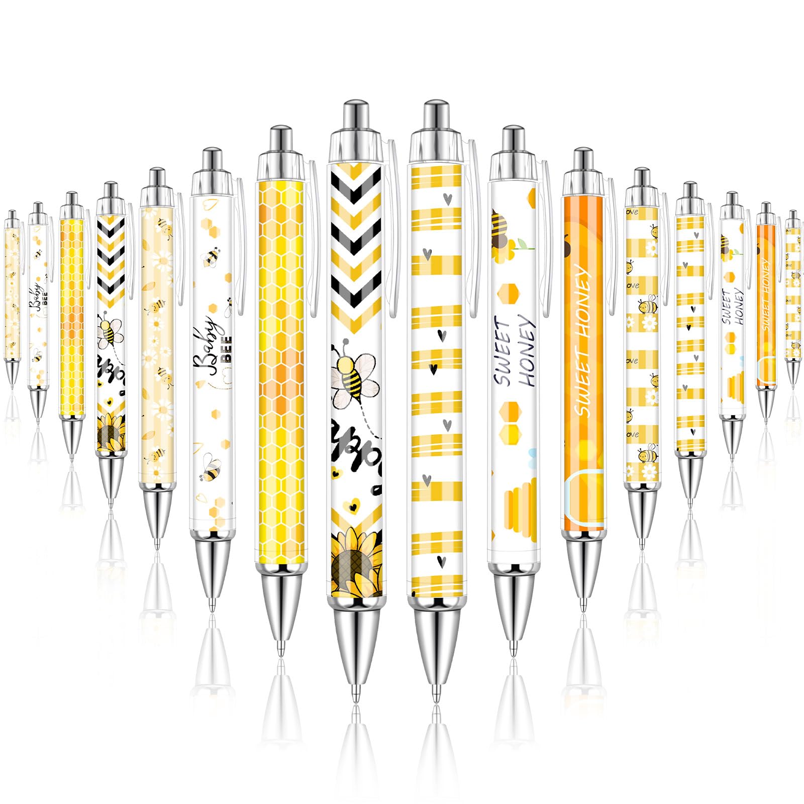 16 Pcs Bee Themed Ballpoint Pens Cute Bee Flower Ballpoint Pens Bulk Retractable Black Ink Pen for Home Office School Teacher Students Appreciation Gifts Supplies