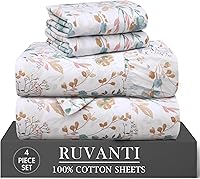 Vista 28 de RUVANTI 4 piezas de sábanas de algodón - 100% algodón natural suave, ligero y transpirable, sábanas de percal crujiente, juego de sábanas Botanica