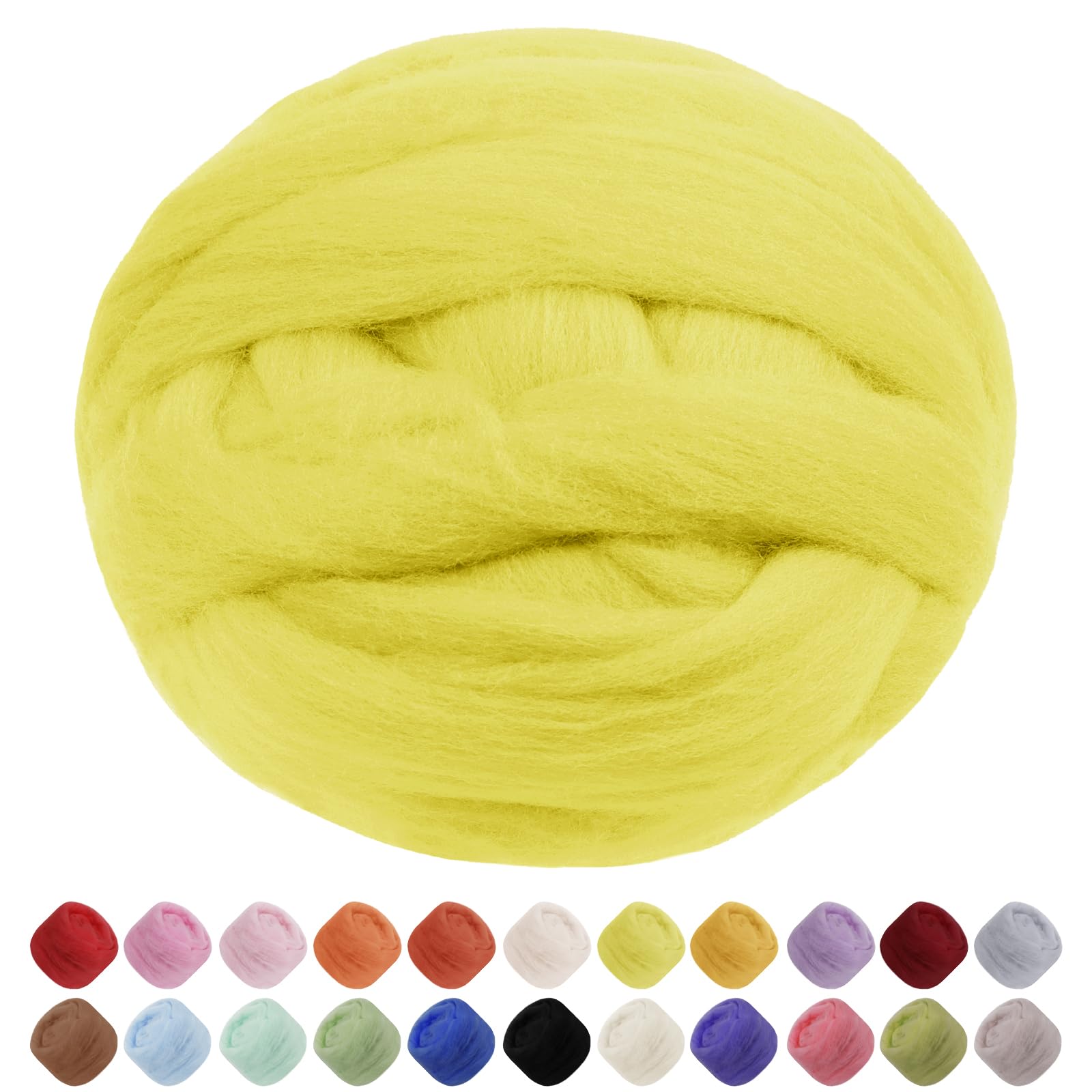 JeogYong Needle Felting Wool, 3.53oz Wool Roving Chunky Wool Yarn, Lemon Yellow Wool Roving Yarn for Needle Felting, Wet Felting, Felting Projects, DIY Crafts