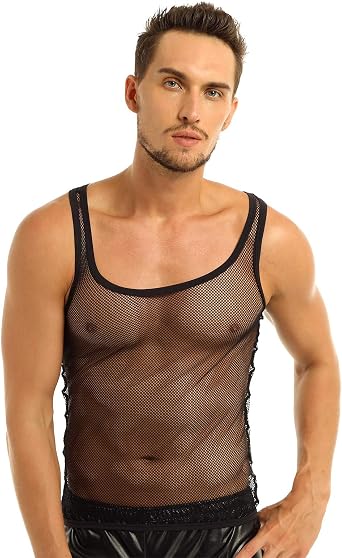 YiZYiF Mens See Through Fishnet Clubwear Short Sleeve T-Shirt Undershirt