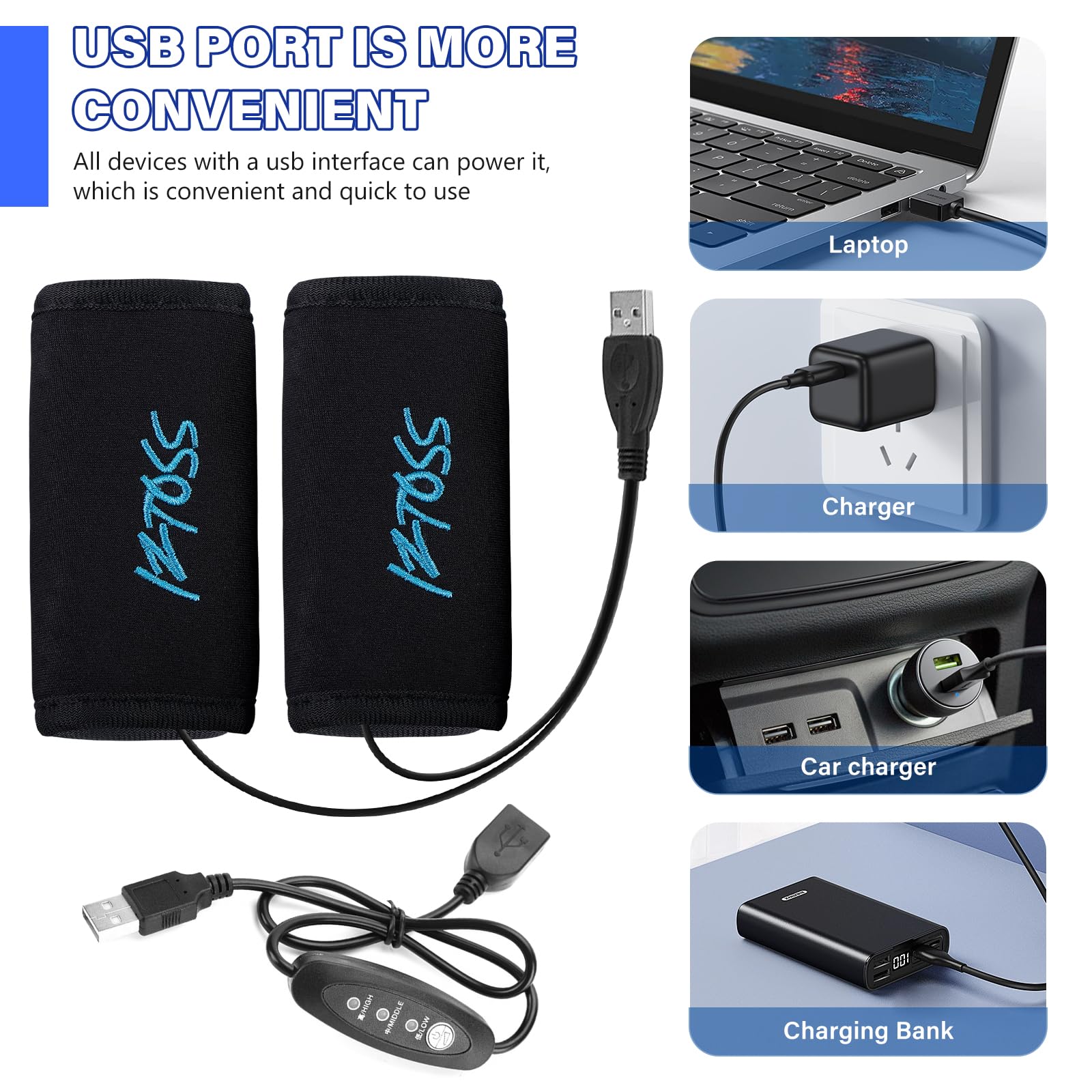 Manopole Riscaldate USB per Moto: 1 Paia Manopole Riscaldanti per Moto E Bicicletta, 5V USB Manopoles Riscaldate Motos, Riscaldamento Motos Grip per Diametro Impugnatura 22-30mm