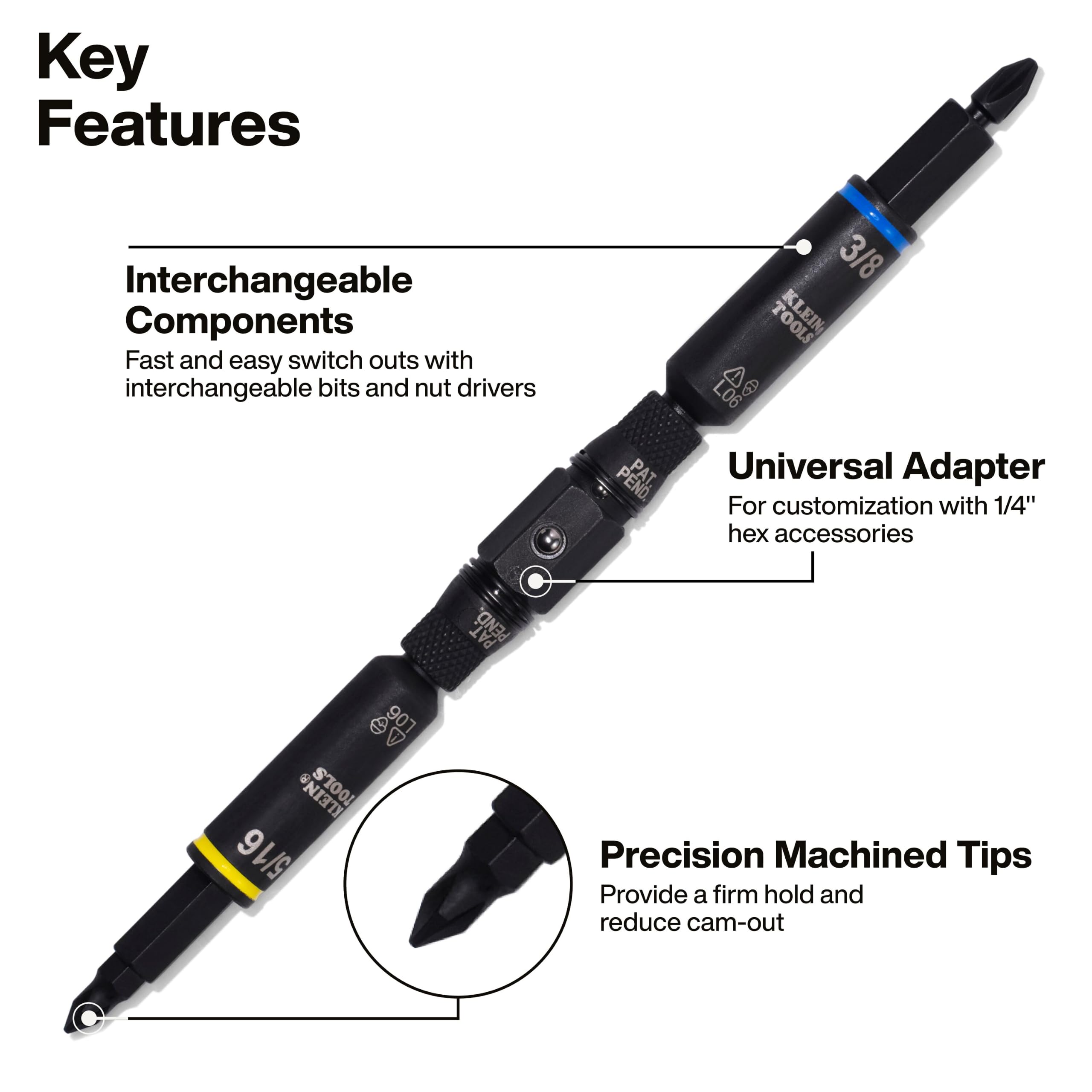 Klein Tools 32500HDRT KNECT Tournevis/tourne-écrous à cliquet multi-embouts, outil 11-en-1 avec pointes Phillips, plates, carrées et Torx