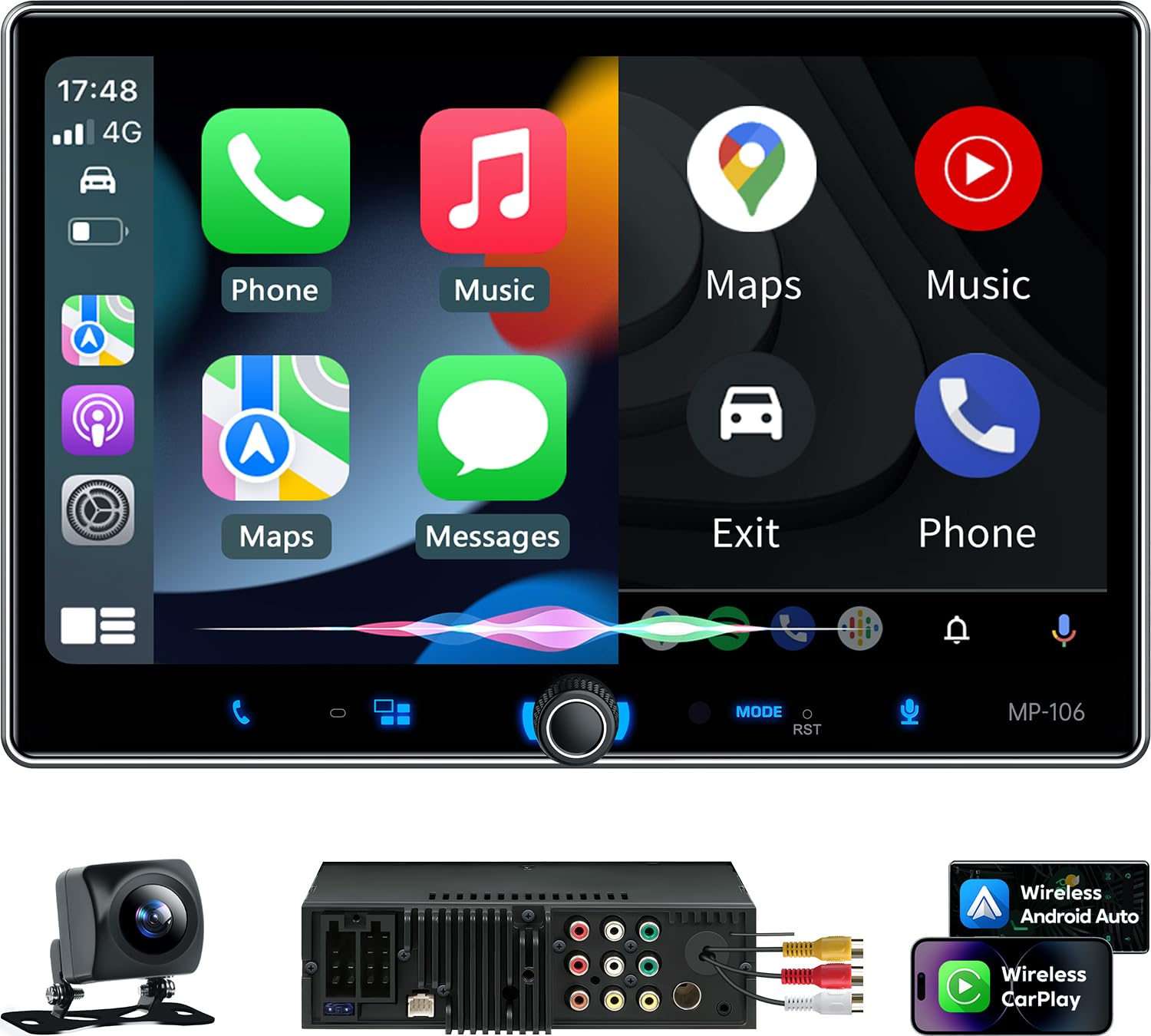 PLZ Single Din Car Stereo Wireless Apple Carplay Android Auto Radio, 10.1" Car Play Touch Screen, Bluetooth 5.3 Car Audio Receiver, 4.2 Channel 240W, Subwoofers, Backup Camera, Navigation, FM/AM, SWC