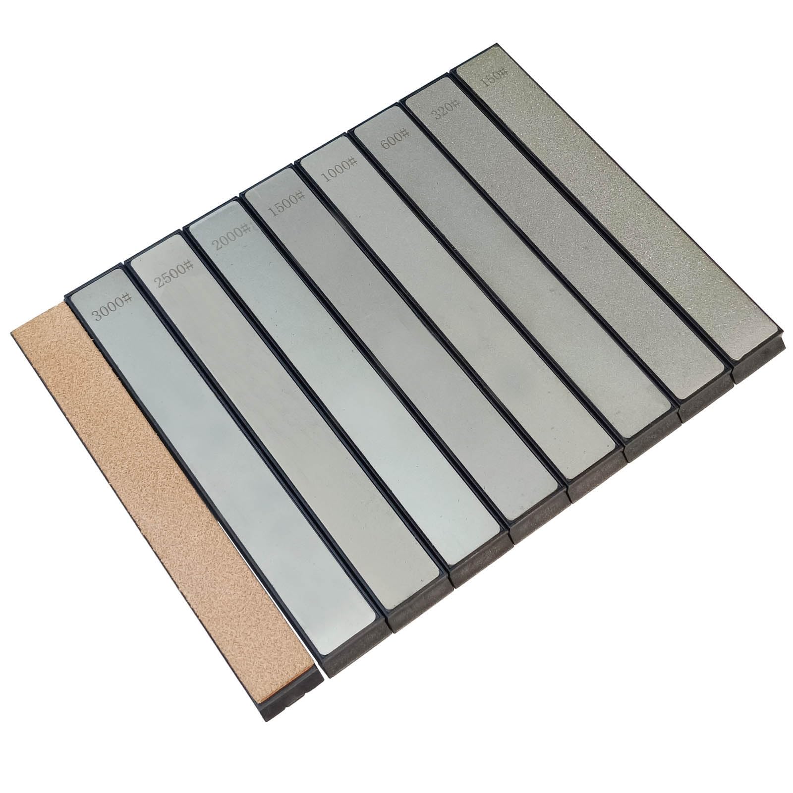 8 PCS sharpening Diamond Plates and Brown Leather Strop Diamond Whetstone Oil Stone: 150/320/600/1000/1500/2000/2500/3000 Grit