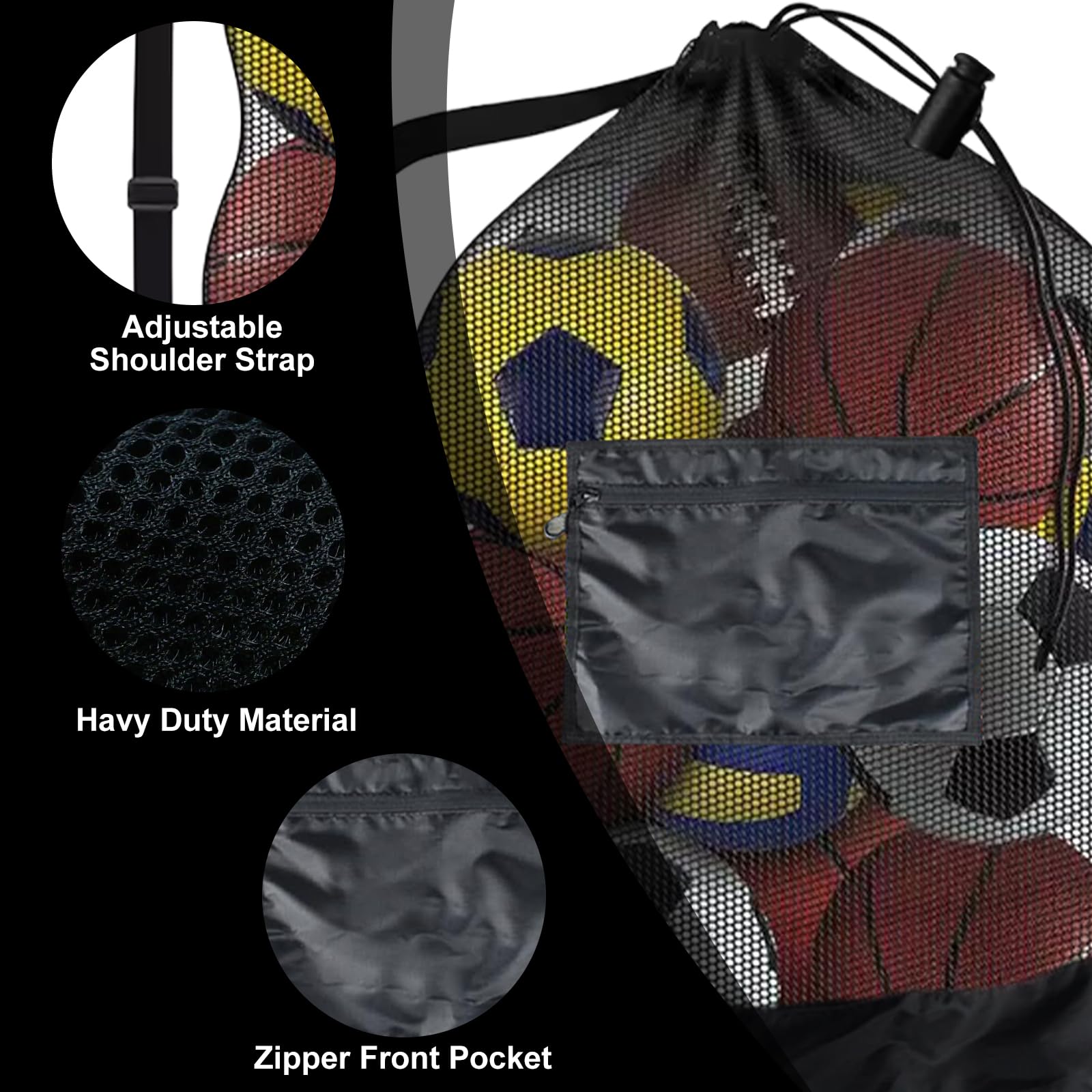 2 sacchetti per palline, extra larghi, grande capacità, versione allargata, borsa per 10-15 palline, borsa sportiva in rete multiuso con coulisse e tracolla