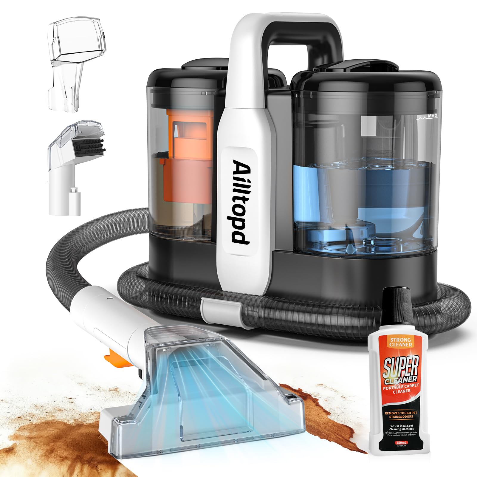 Portable Carpet & Upholstery Cleaner Machine, 15Kpa Powerful Suction & Couch Cleaner Machine, Deep Stain Cleaning for Carpet, Car, Pets, Stairs, Sofa with Self-Cleaning Tool