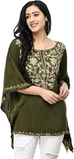 SAAKAA Women's Rayon Navy Embroidery Kaftan Top Price In India