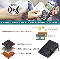 Vista 6 de FALAN MULE - Cartera de cuero auténtico para mujer, pequeña, plegable y compacta, con bloqueo de interferencia de radiofrecuencia (RFID)