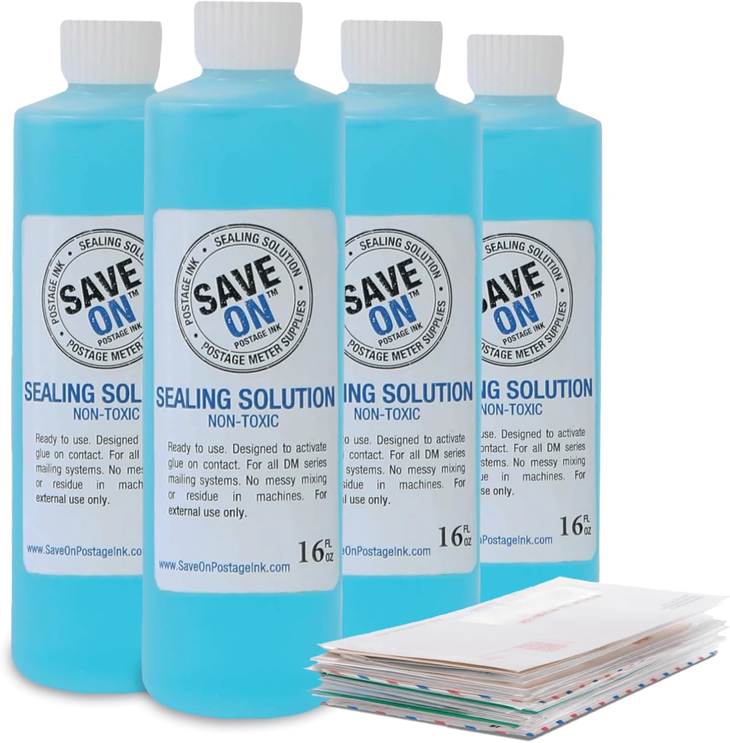 Save On Postage Ink Compatible PB EZ Seal Sealing Solution - Sealing Solution for DM Series Mailing System - Compatible PB E-Z Seal Sealing Solution 16 oz Bottle (4-Pack)