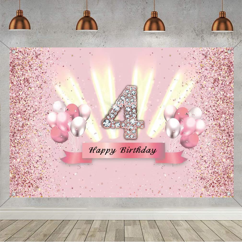 Banner del quarto compleanno Palloncino Sto compiendo quattro banner con nome personalizzato La ragazza compie quattro anni è 4 4° anno della sua ragazza mesi Ghirlanda di compleanno - Italia