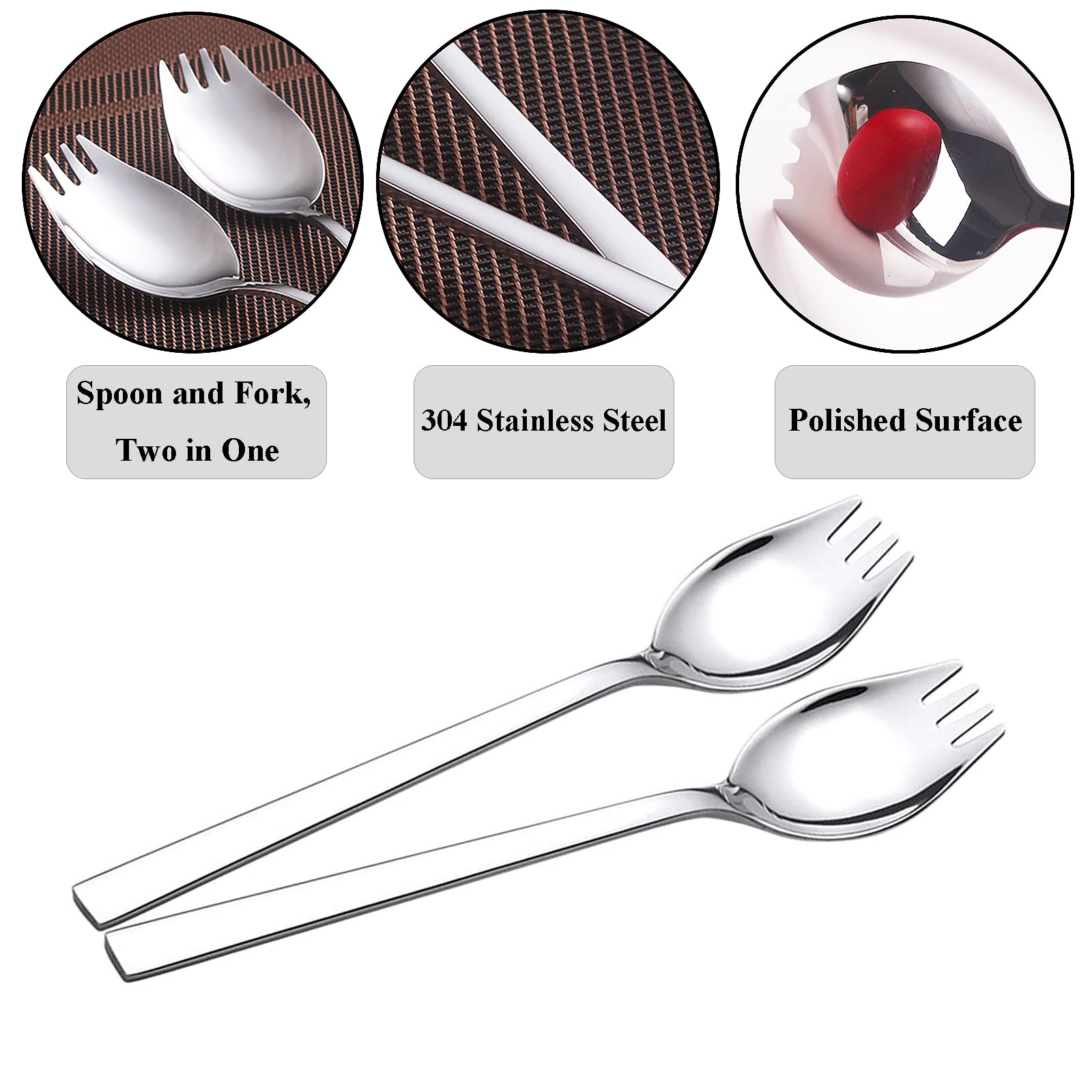 Set 6 Cuillères-fourchettes 2-en-1 - Acier Inoxydable Argenté - Pour Salade, Dessert, Glace - Design Pratique